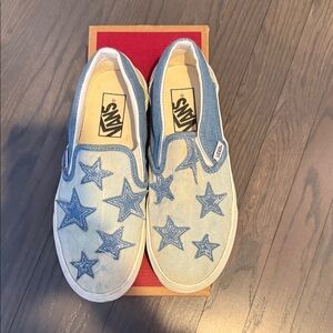 Vans Womens Denim Blue Classic slip on. Starry night denim. 7 womens, 5.5 men’s